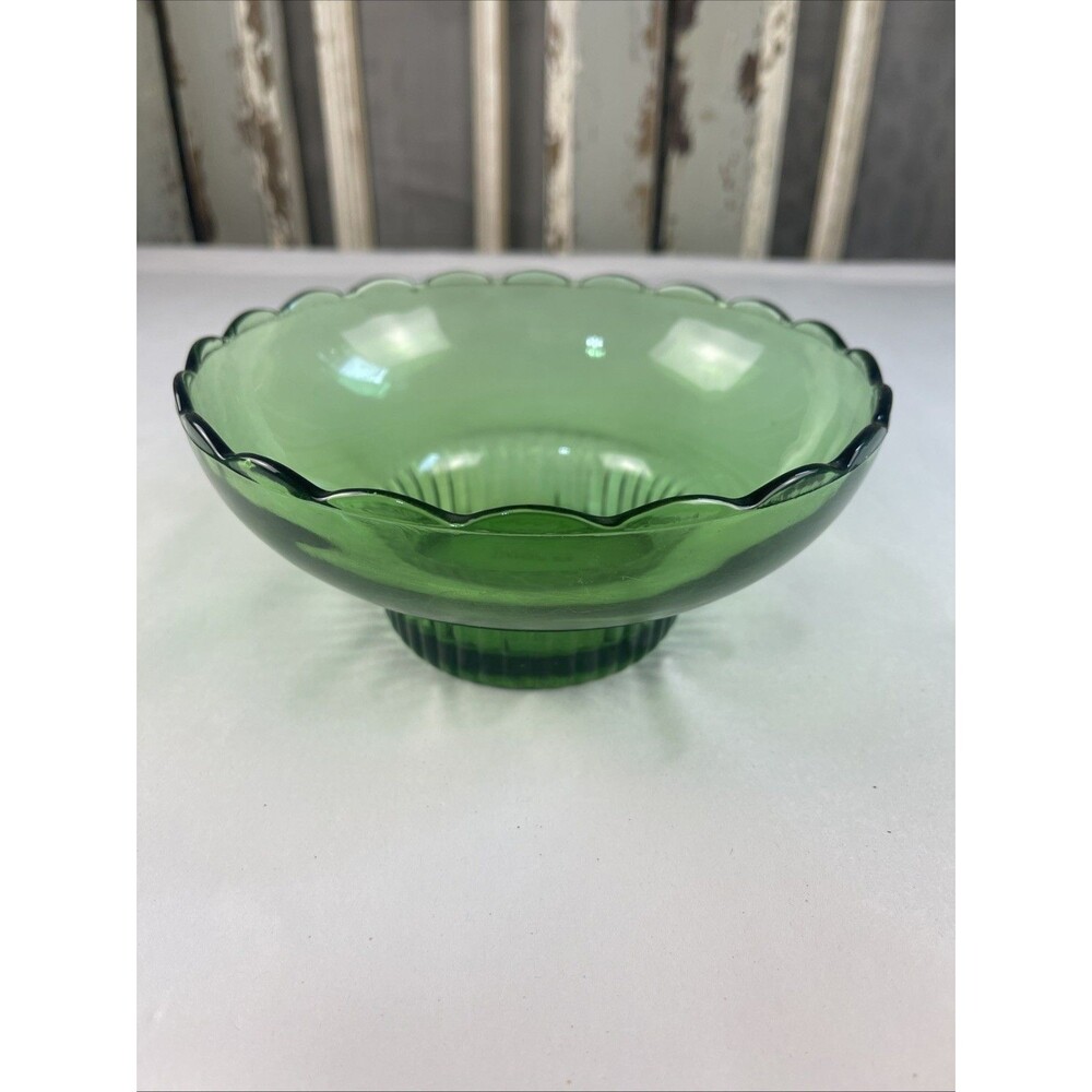 MCM 1950s EO Brody Co Cleveland OH Emerald Green Bowl Scallop Edge 3" T x 6.5” W